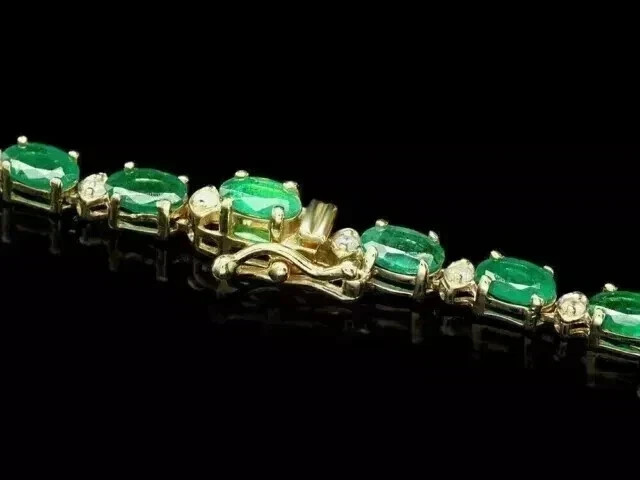 15Ct Oval Cut Lab Created Emerald Women’s Tennis Necklace 14K Yellow Gold Plated