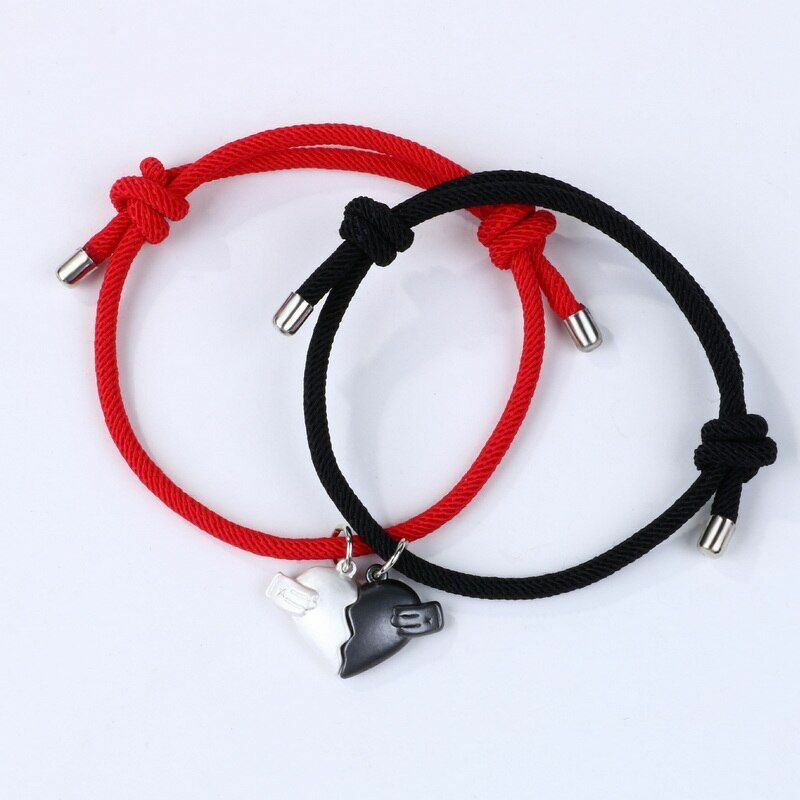2 Pcs Magnetic Lover Couple Bracelet Heart Pendant Bracelets Fashion Jewelry NEW