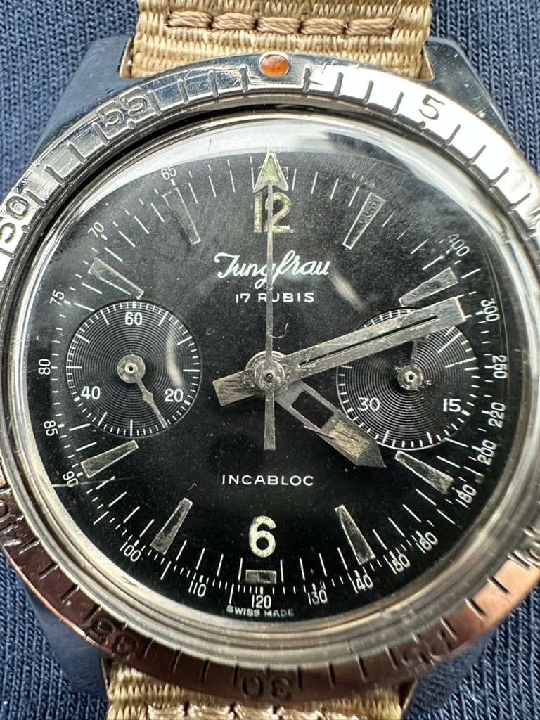 Jungfrau Skin Diver Chronograph 1960s Valjoux 92 Manual Wind 36mm