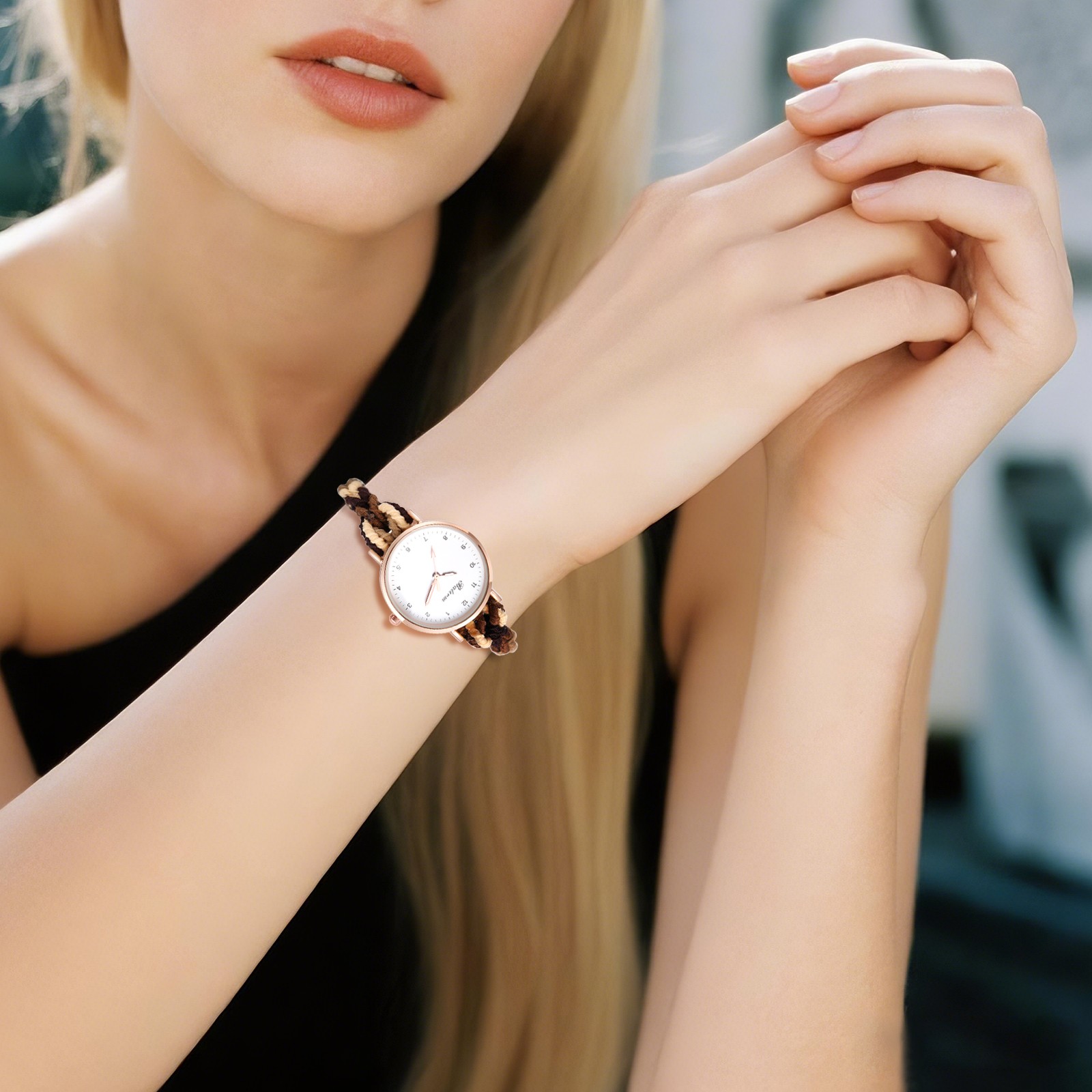 Women’s Girls Stretch Band Watches Elastic Weave Rope Analog Quartz Wrist Watch