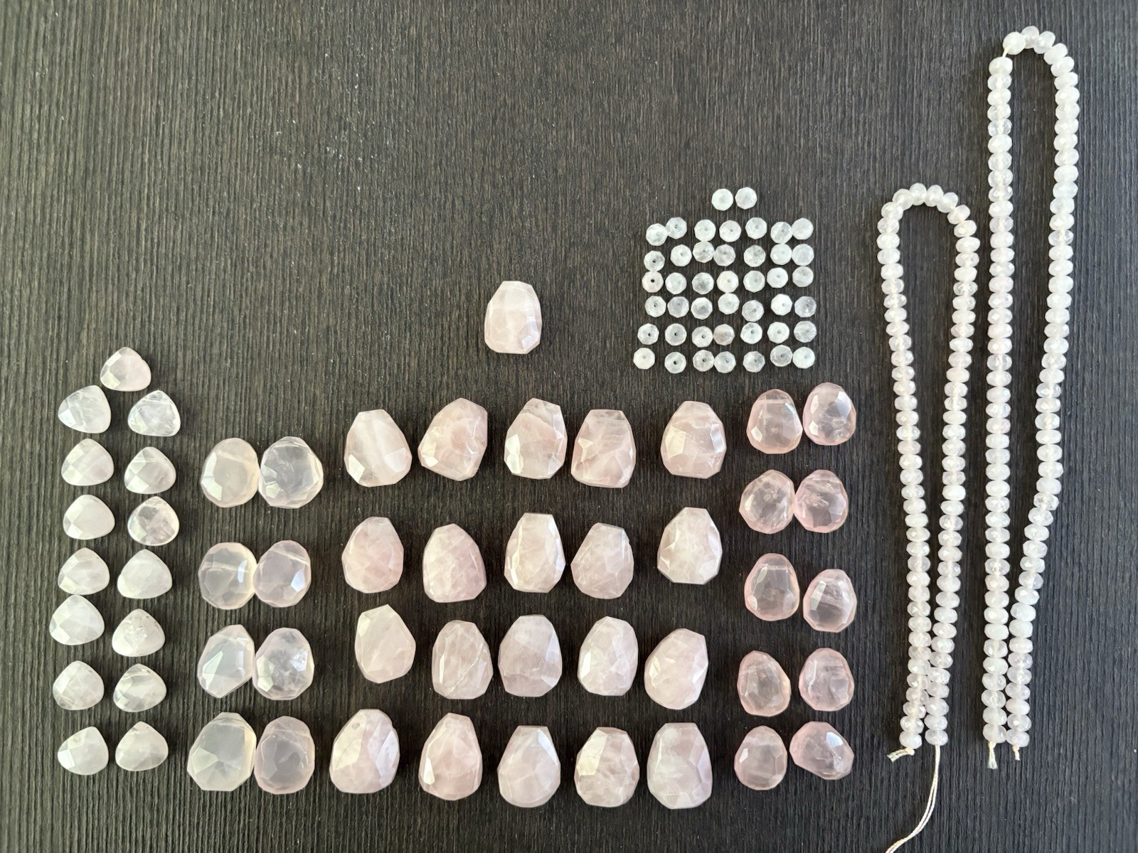 LOT of Mixed Rose Quartz Drops Stones Beads Roundelle Faceted READ INFO