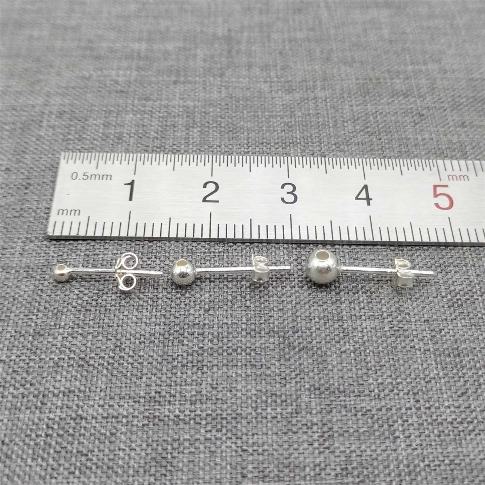 10prs of 925 Sterling Silver Bead Stud Ear Earring Posts Hole 0.85mm 1.1mm 1.3mm
