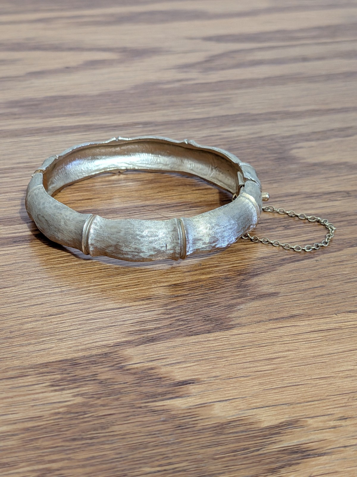 Vintage Napier Satin Brushed Gold Tone Bamboo Bangle Bracelet Safety Chain