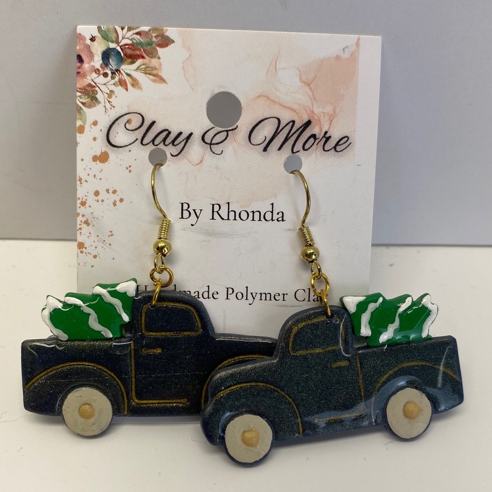 Handmade Polymer Clay Truck Christmas Tree Earrings Cute Festive Gift for Women