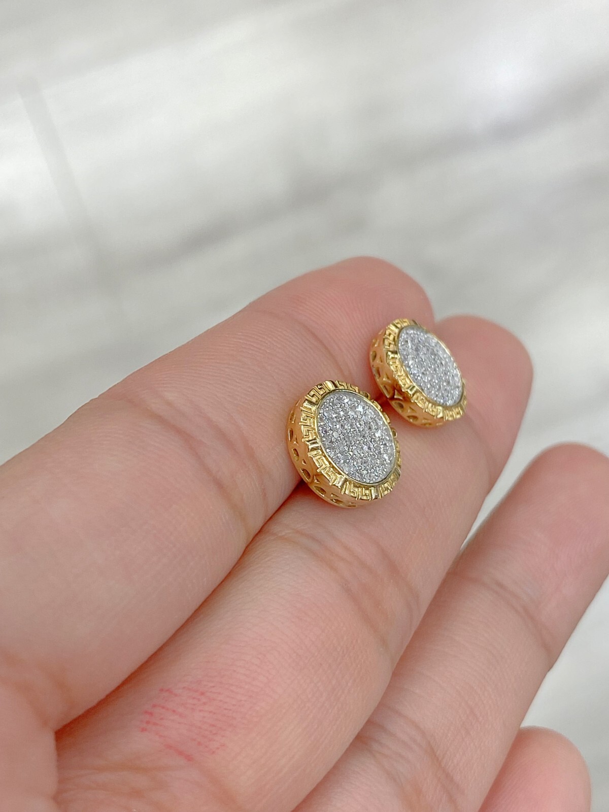 10K Yellow Gold Genuine Natural 0.25ctw Pave Diamonds Studs Earrings 10.8mm