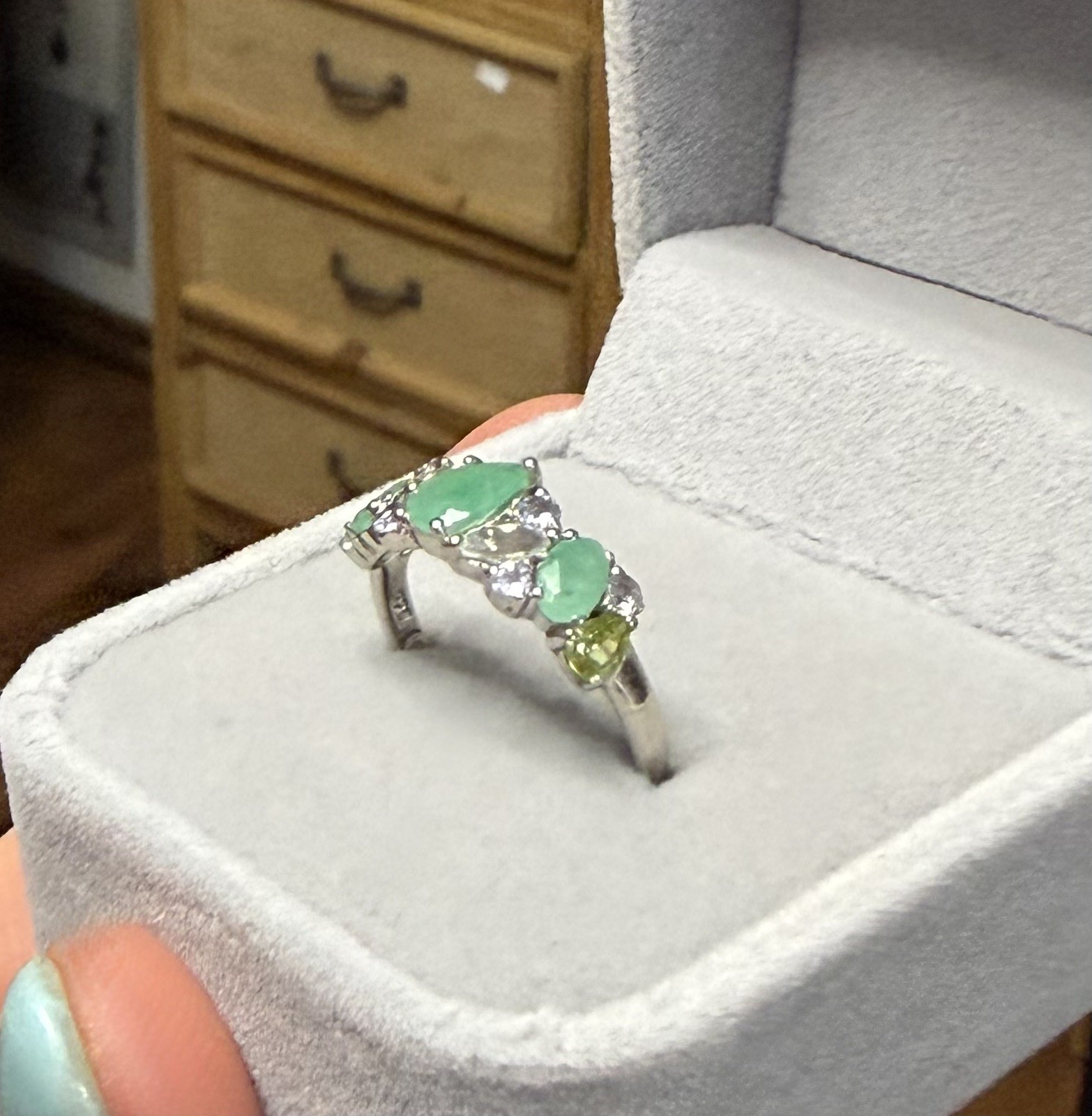 Unique! Natural Emerald, Tanzanite, Aquamarine & Peridot 14K Gold Ring Size 8