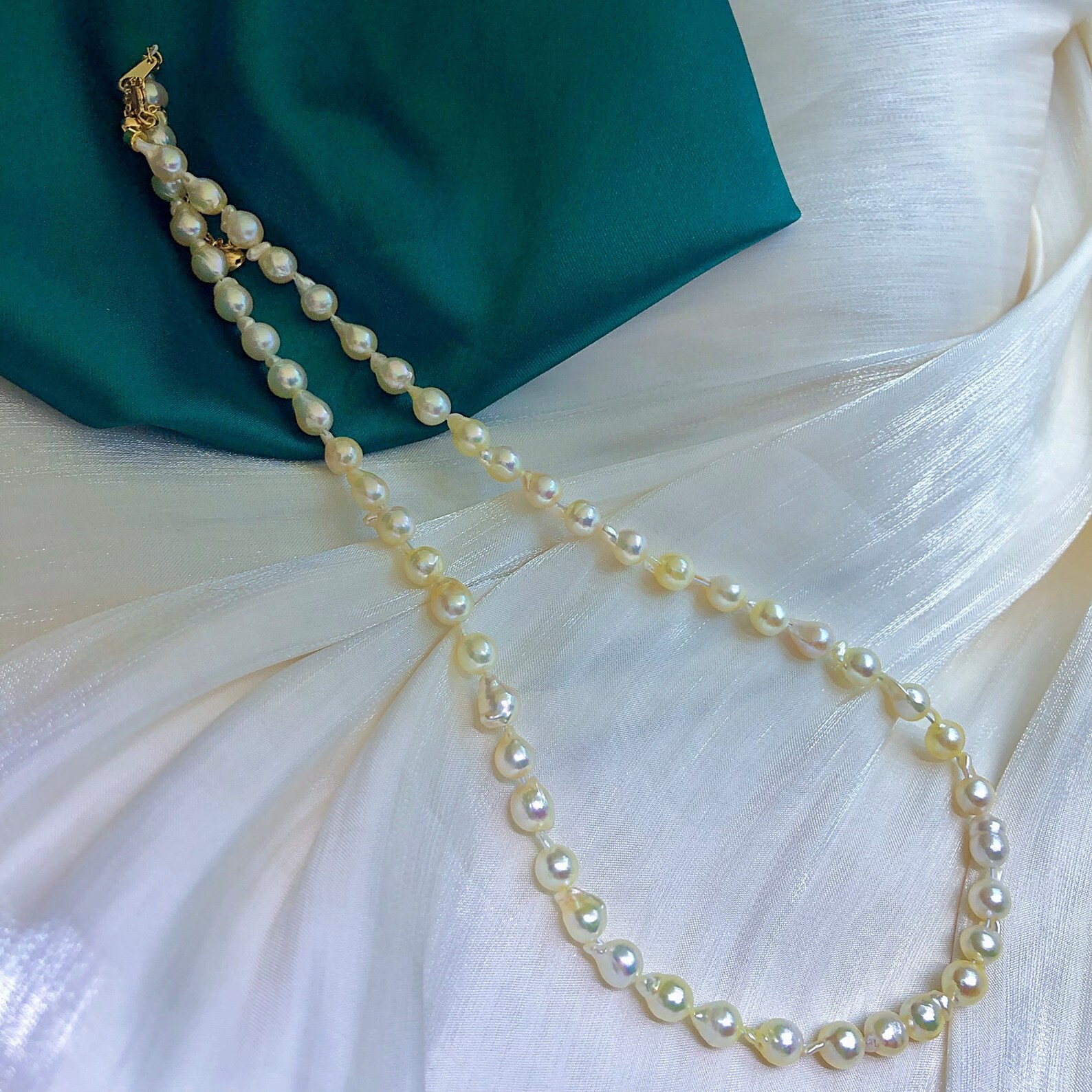 5mm-5.5mm Japanese Akoya Baroque Pearls Beaded Necklace Bright Champagne Gold