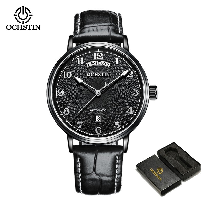 OCHSTIN Men’s Automatic Mechanical Watch Business 3ATM Day Date Leather Strap