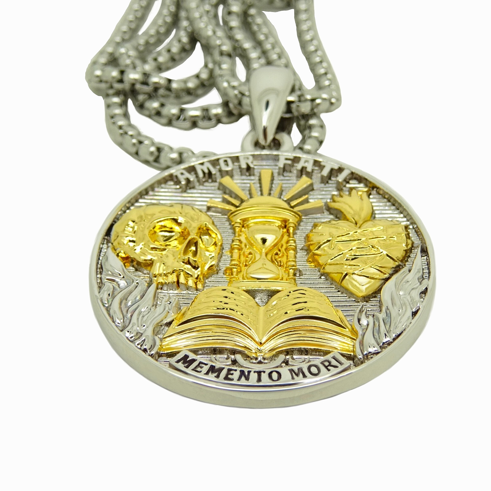 Stoic Medallion Brass Pendant Memento Mori Necklace Amor Fati Gold Plated