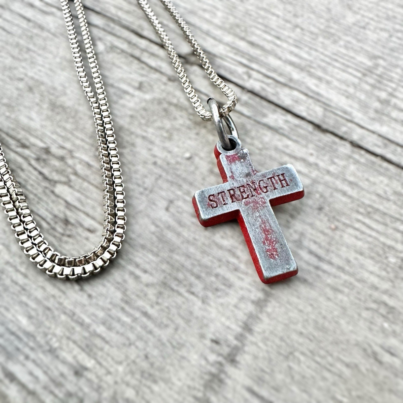 Grunge Cross Necklace Silver Tone Industrial Emo Goth Punk Distressed 18”