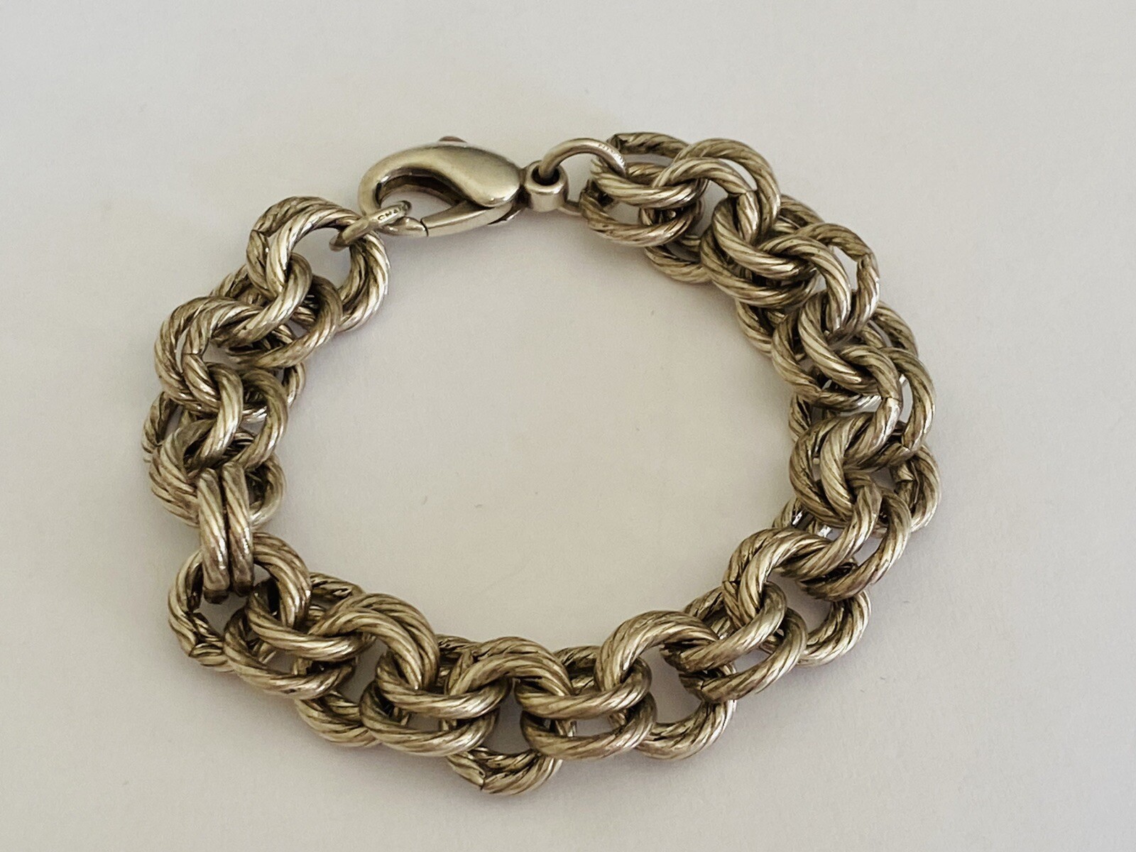 Vintage Signed Sterling Silver Double Rolo Circle Link Chain Bracelet 45-Grams