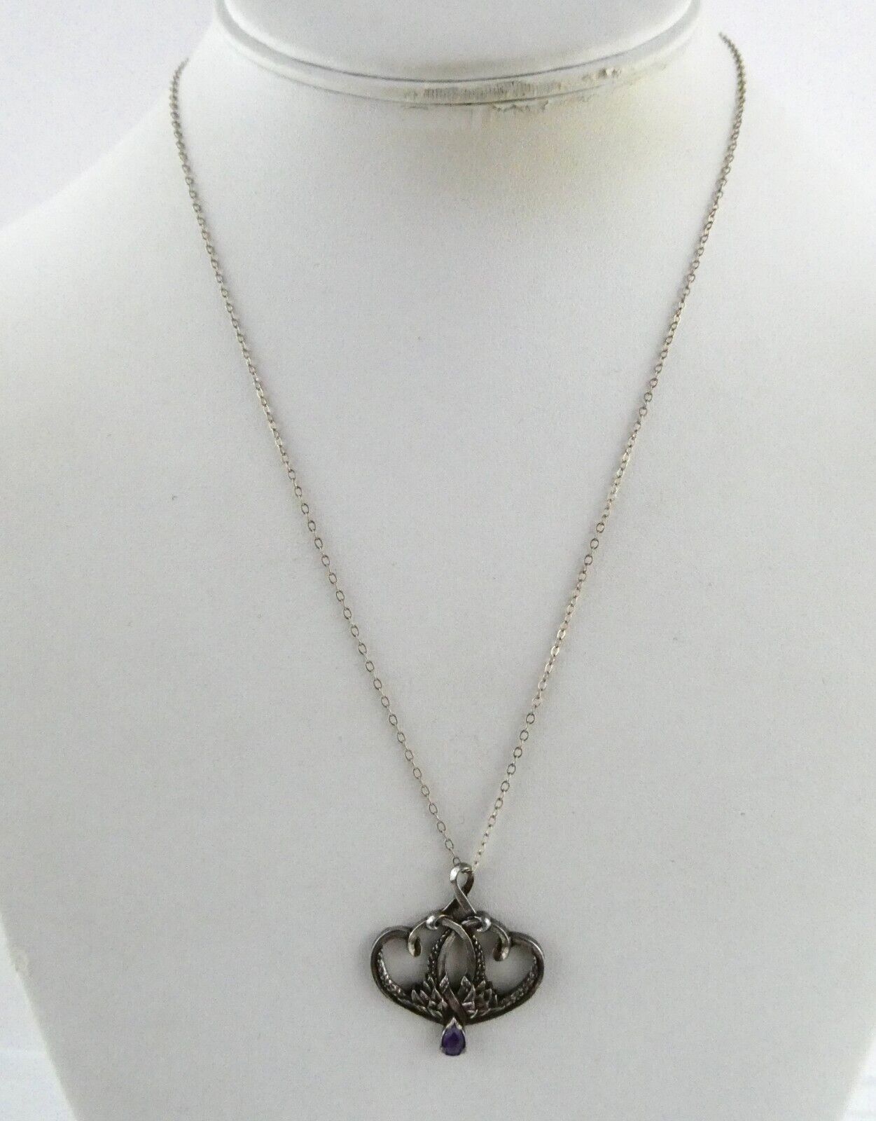 Franklin Mint Sterling Silver Amethyst Pendant Necklace 925 1983 FM 18 Inches