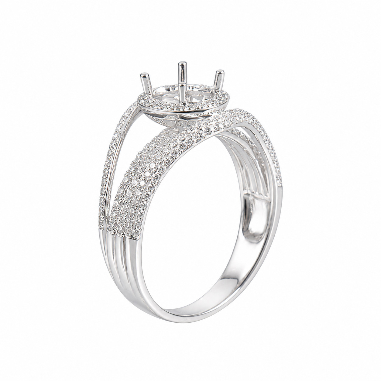Solid 14K White Gold Ring Settings Lab Created Diamond Semi Mount Prong Oval 9×7