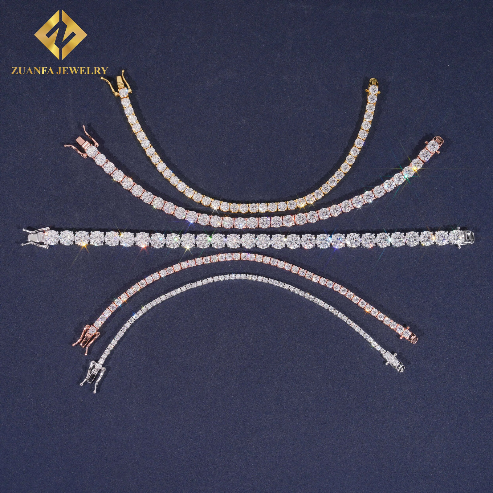 Tennis Bracelet 925 Sterling Silver 18K Gold Plated 2mm Moissanite Tennis Chain
