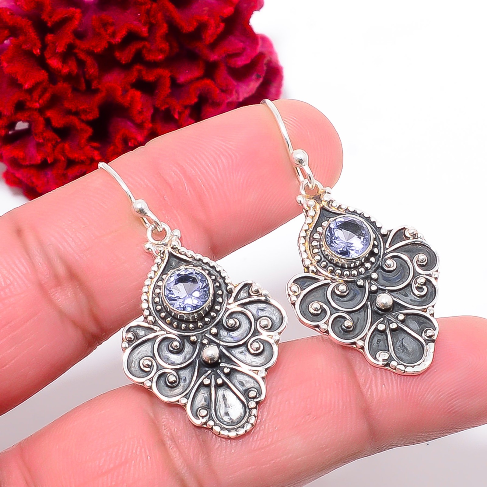 Iolite Fine Art Oxidised Gemstone 925 Sterling Silver Earring 1.68″ E1028910412