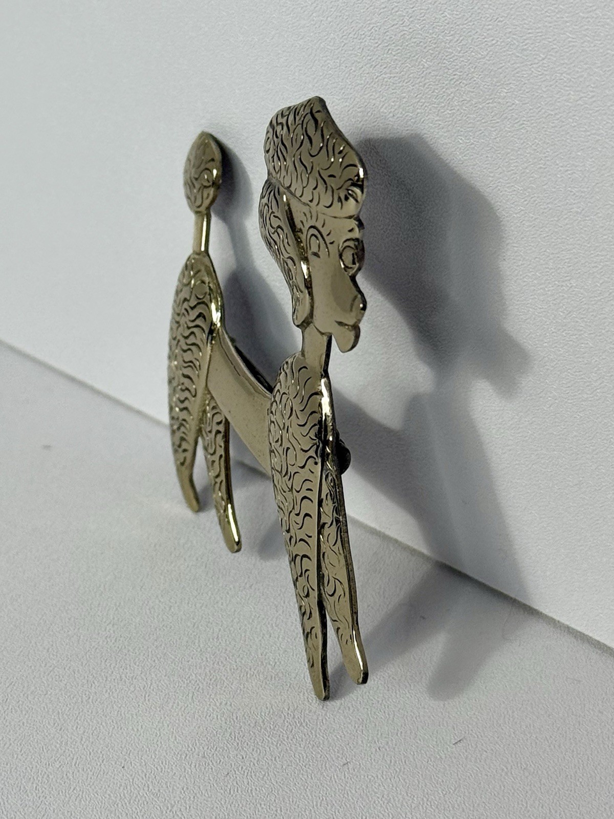 Vintage Bell Trading Nickle Silver Etched Detailed Large Poodle Brooch Pin