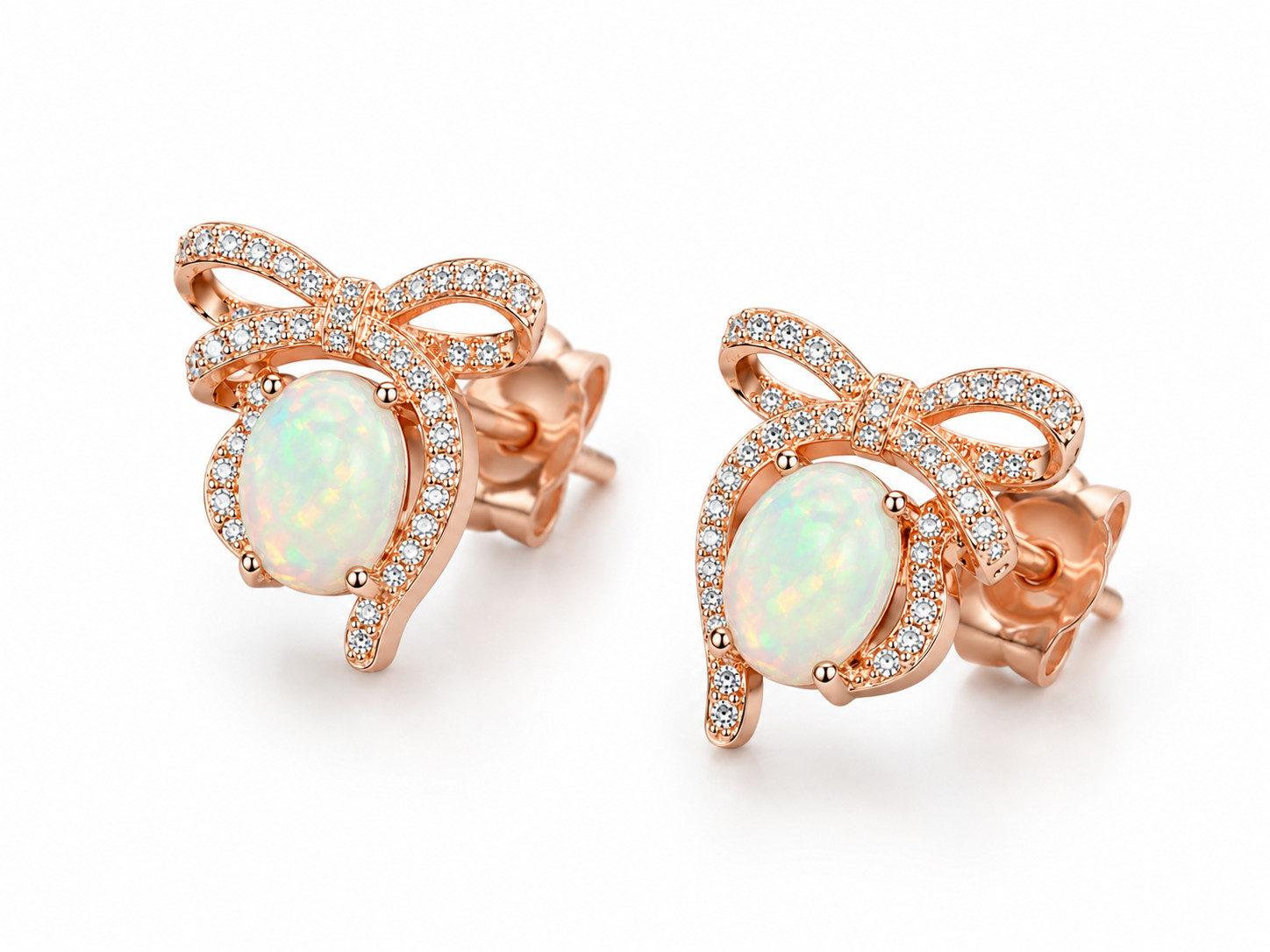 Large Fire Opal Bow Knot Stud Earrings 7x9mm 925 Sterling Silver, Opal Earrings