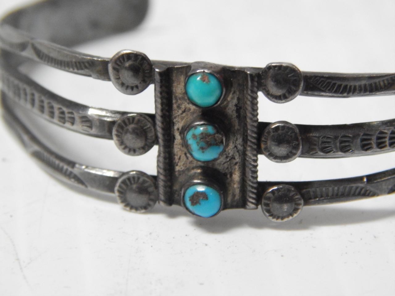 VINTAGE c.1930s FRED HARVEY NAVAJO INDIAN STERLING SILVER TURQUOISE BRACELET