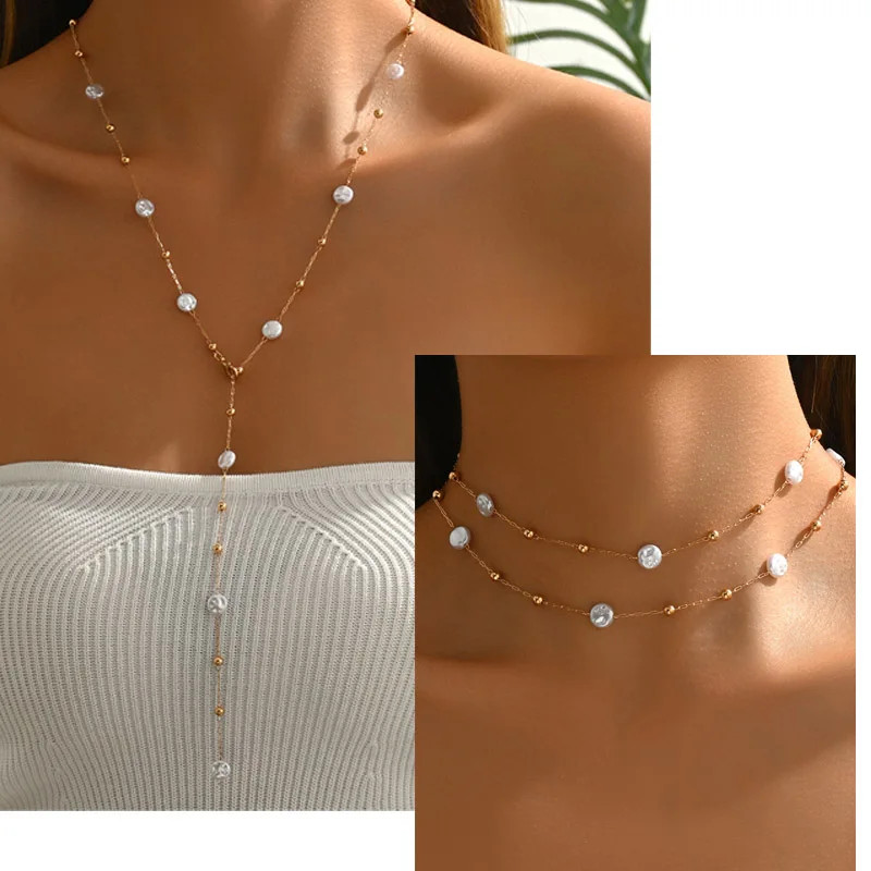 Lariat Pearls Long Chain Necklace For Women Y-shaped Necklace Link Jewelry