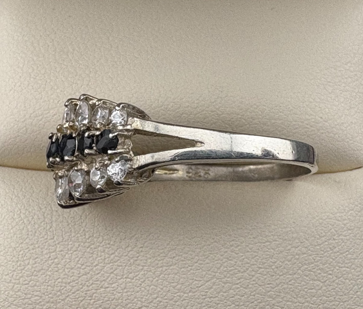 Vintage Handmade Sterling Silver Fancy Ring 7 Blue Sapphire & CZ – Sz. 9, 3.6 Gm