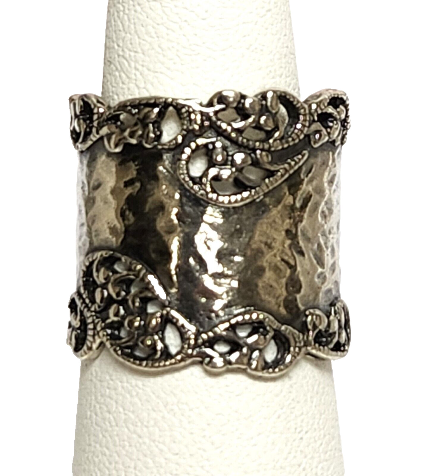 PZ PAZ Israel 925 Sterling Silver Hammered Scroll Work Cigar Band Ring Size 6