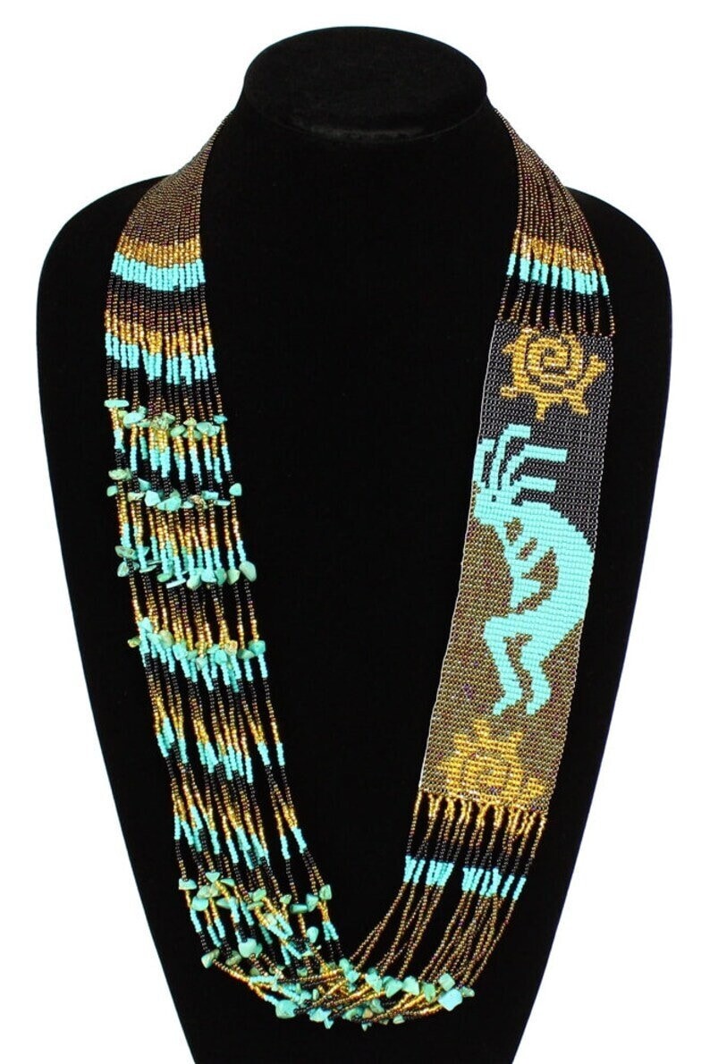 Handmade Necklace Seed Bead Boho American Style Nativ Beaded Multi Strand
