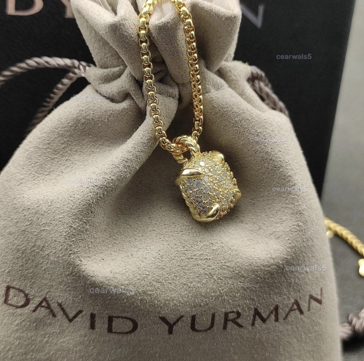David Yurman 18k Yellow Gold Chatelaine Design Pendant Box Necklace ~ 17-19in