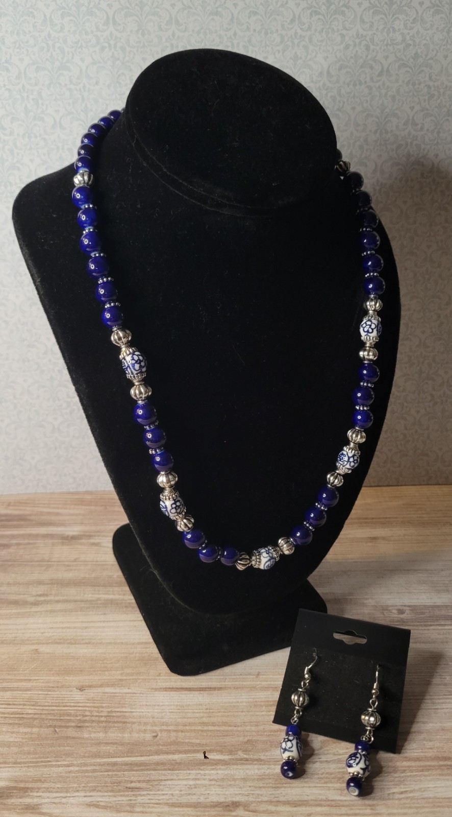 2-Piece Set made with Blue Ceramic Beads and Silver Plated Findings