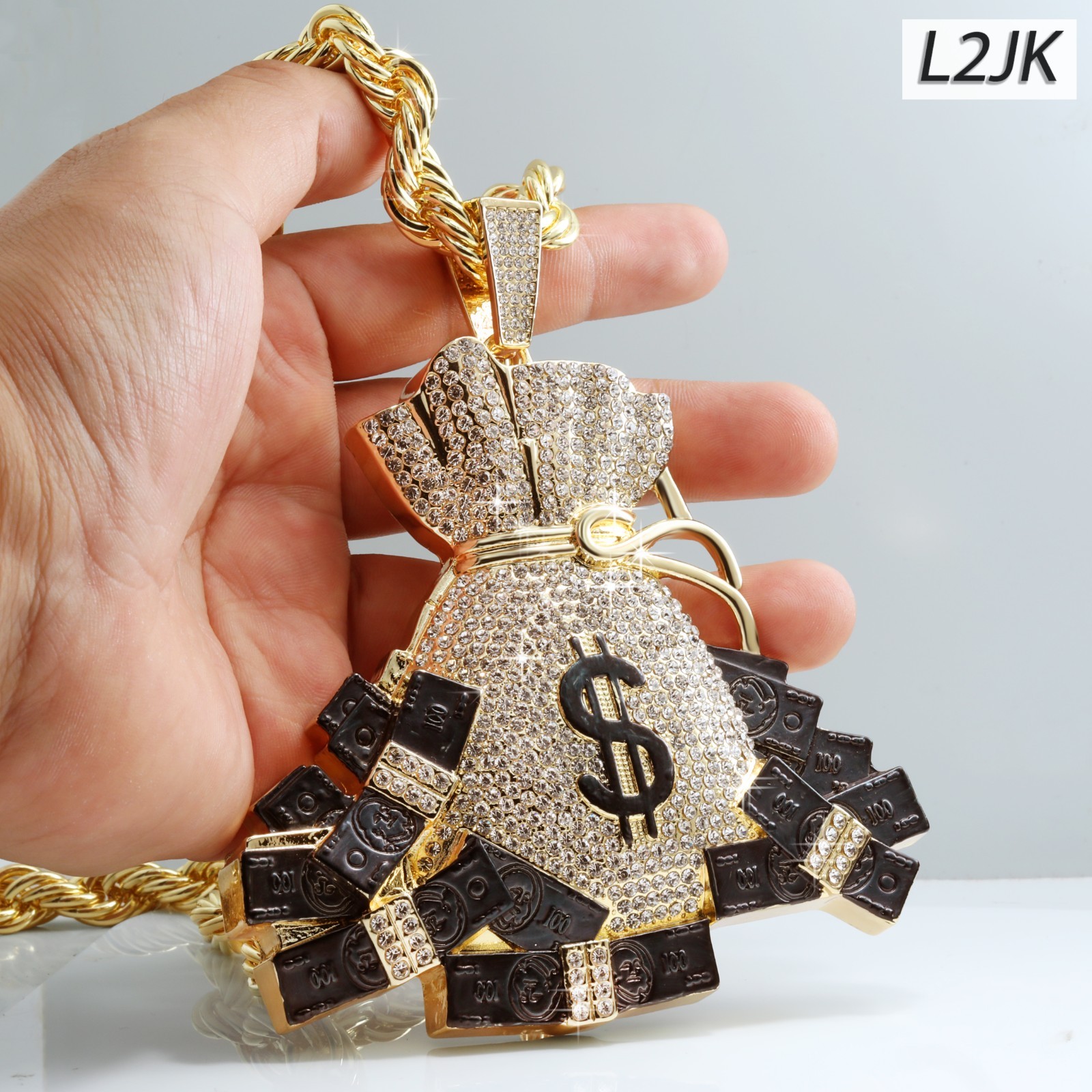 14K Rope Chain Necklace 10mm 24″ & 30″ | Huge Money Bag Gold Plated XXL Hip Hop
