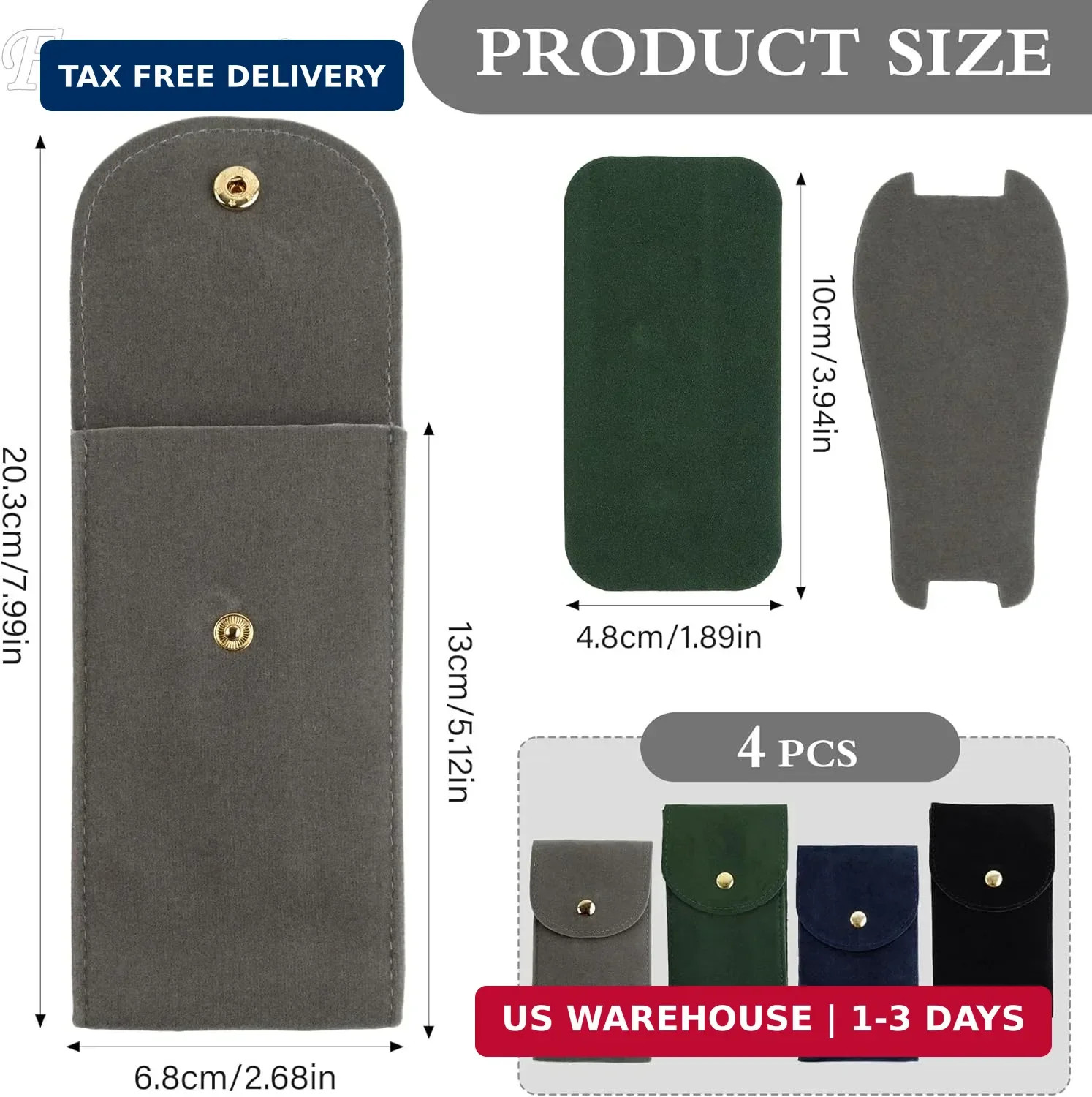 Framendino, 4 Pack Velvet Watch Pouch with Snap Button Single Portable Travel Ca