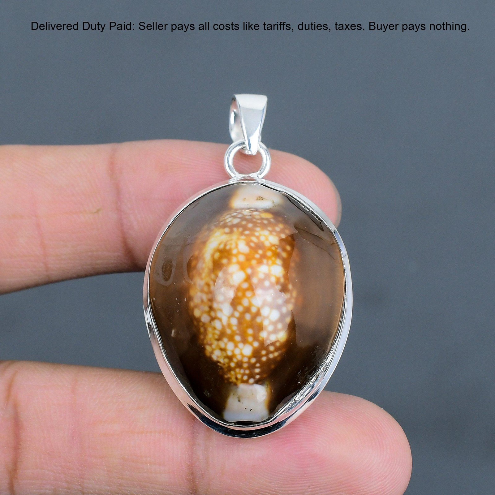 Oval Cowrie Shell Gemstone Wife Bezel Boho Handmade Pendant Jewelry 925 Silver