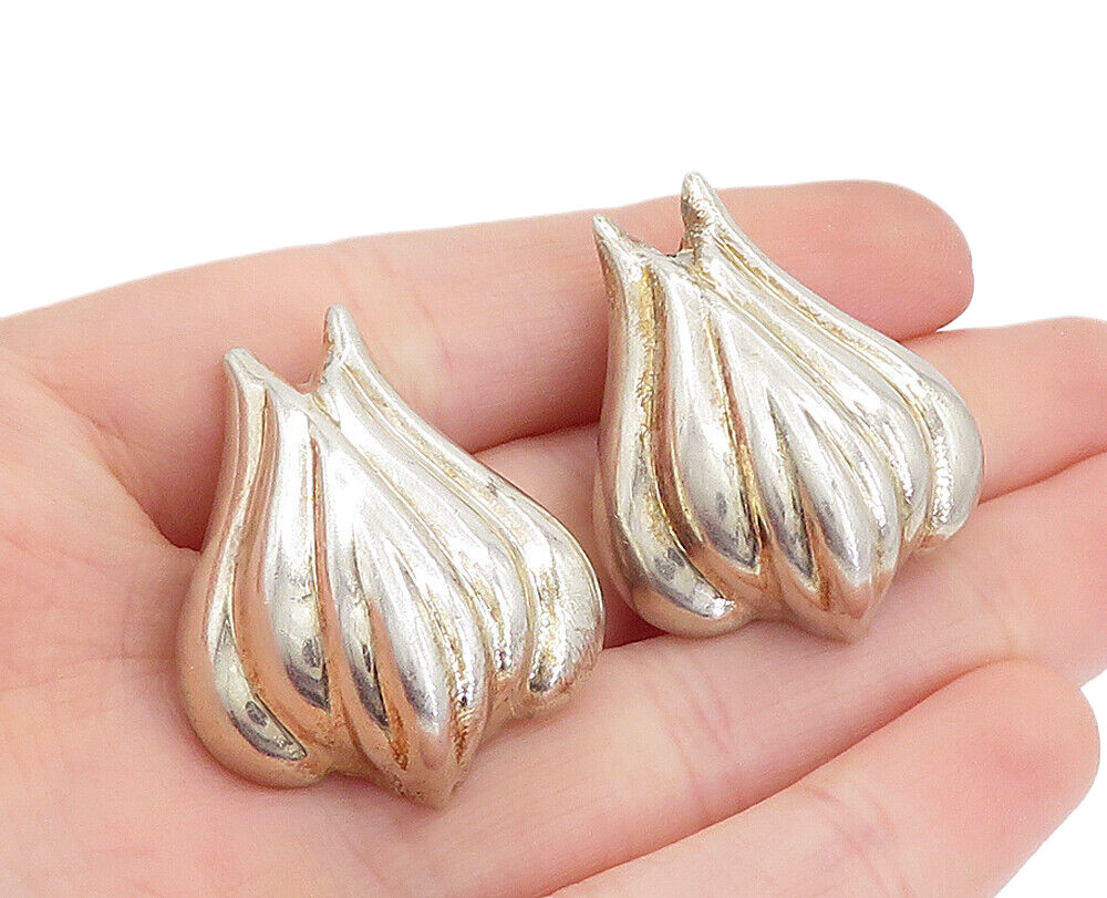MEXICO 925 Silver Vintage Hollow Floral Design Non Pierce Earrings EG2872