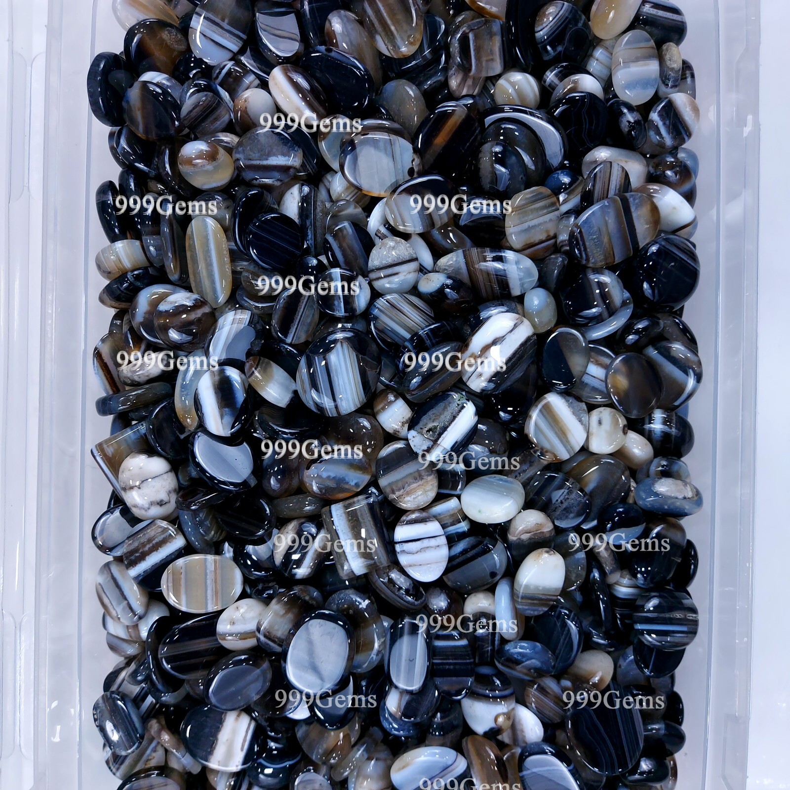 50 Pcs Wholesale Natural Black Banded Mix Shape Cabochon Gemstone Lot 10-20 mm
