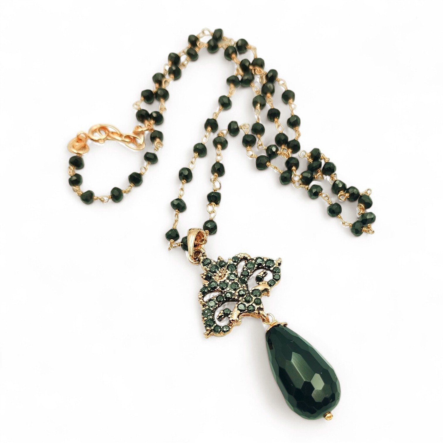 Victorian Pink Silver Pendant with Black Spinels and Handmade Onyx