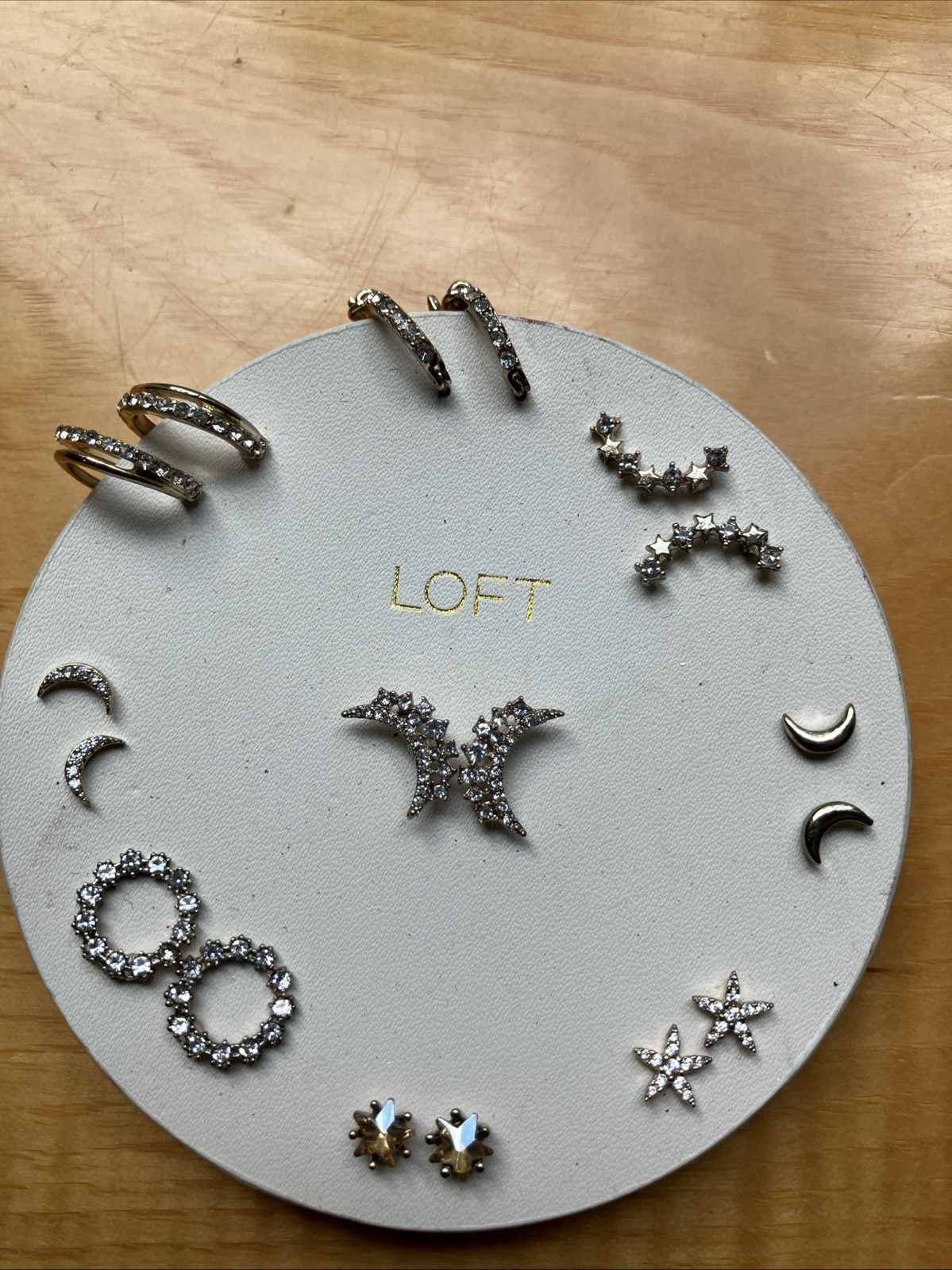 NWT LOFT Ann Taylor Pave Moon Small Assorted Stud Earrings Set Stars Gold Silver