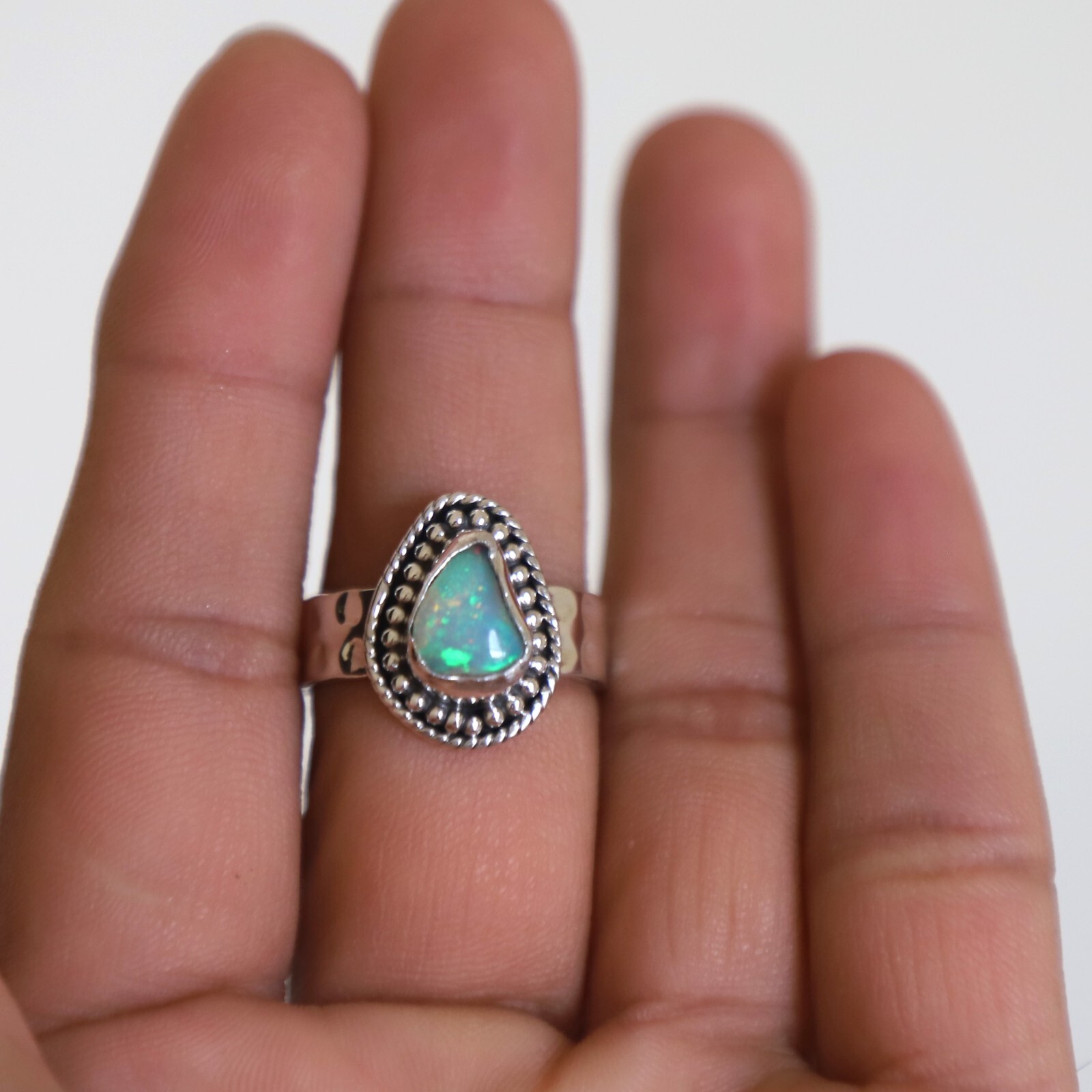 ETHIOPIAN OPAL NATURAL GEMSTONE 925 STERLING SILVER HANDMADE JEWELRY RING 3 TO12