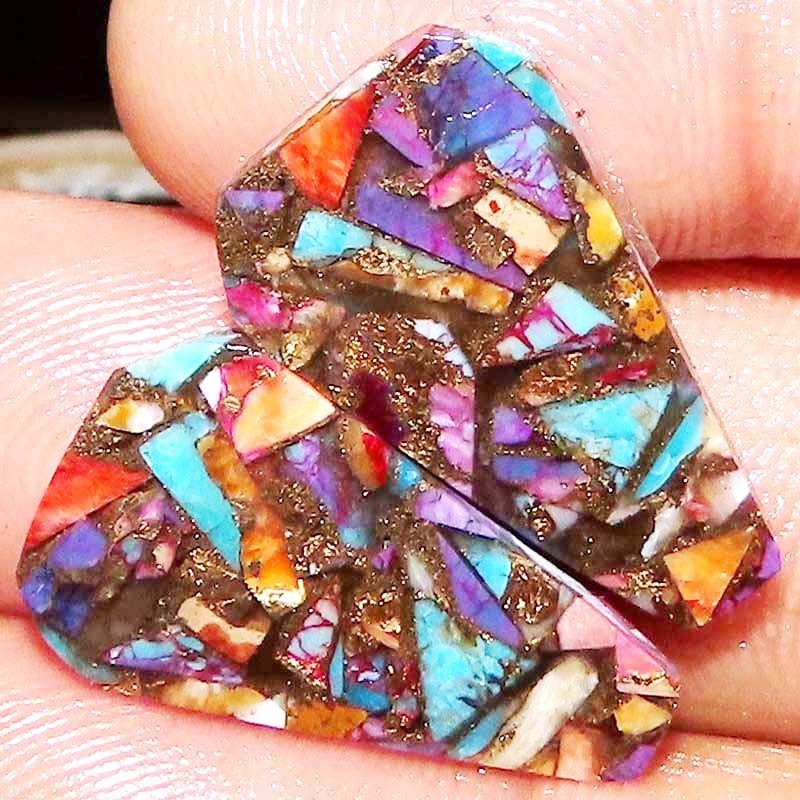 Pair 20.55Ct A++ Spiny Copper Oyster Turquoise Fancy Cabochon Gemstone 15X26X3mm