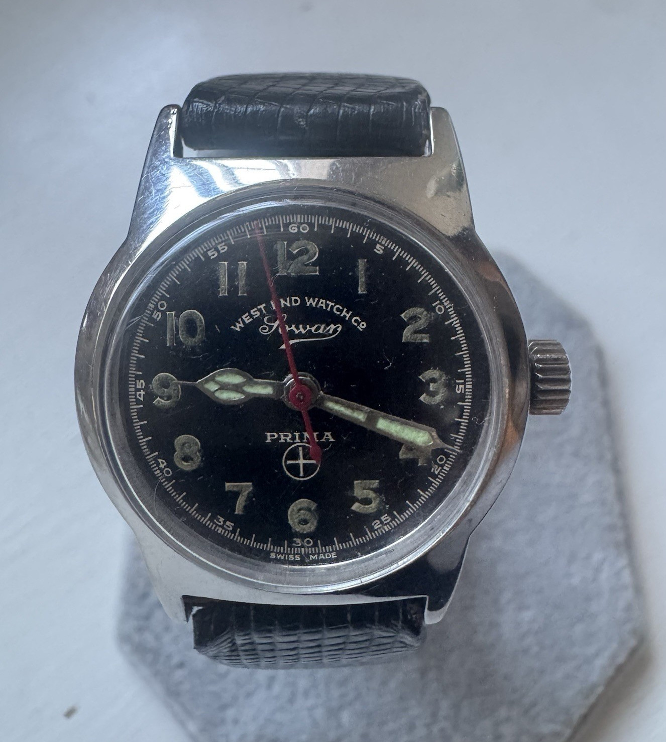 Vintage WWII West End Watch Co Sowar Prima Military Broad Arrow Swiss Watch Runs