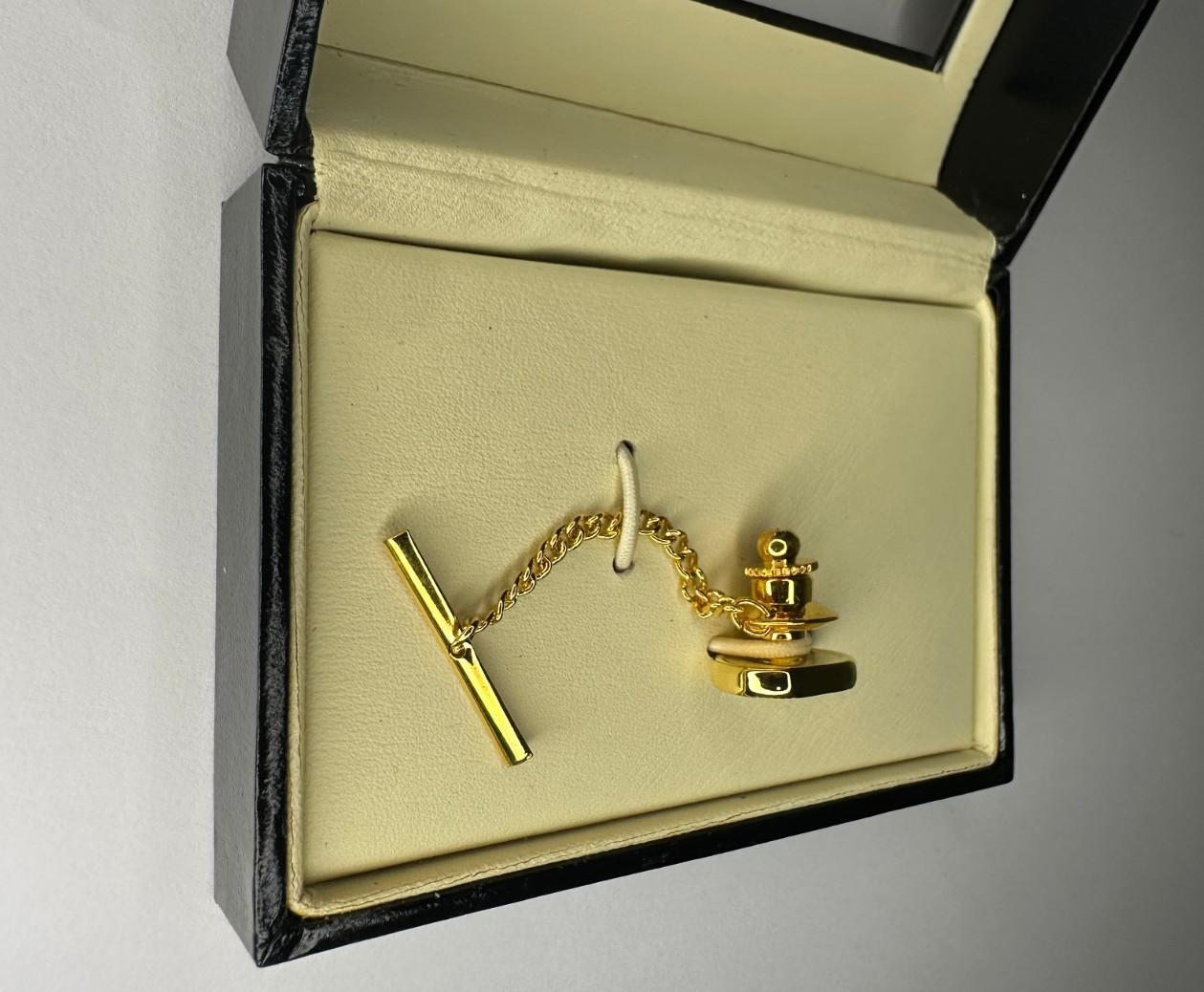 NEW Men’s STAFFORD TIE TACK CHAIN CLIP Black Gold Silver Tone Rhinestone Formal