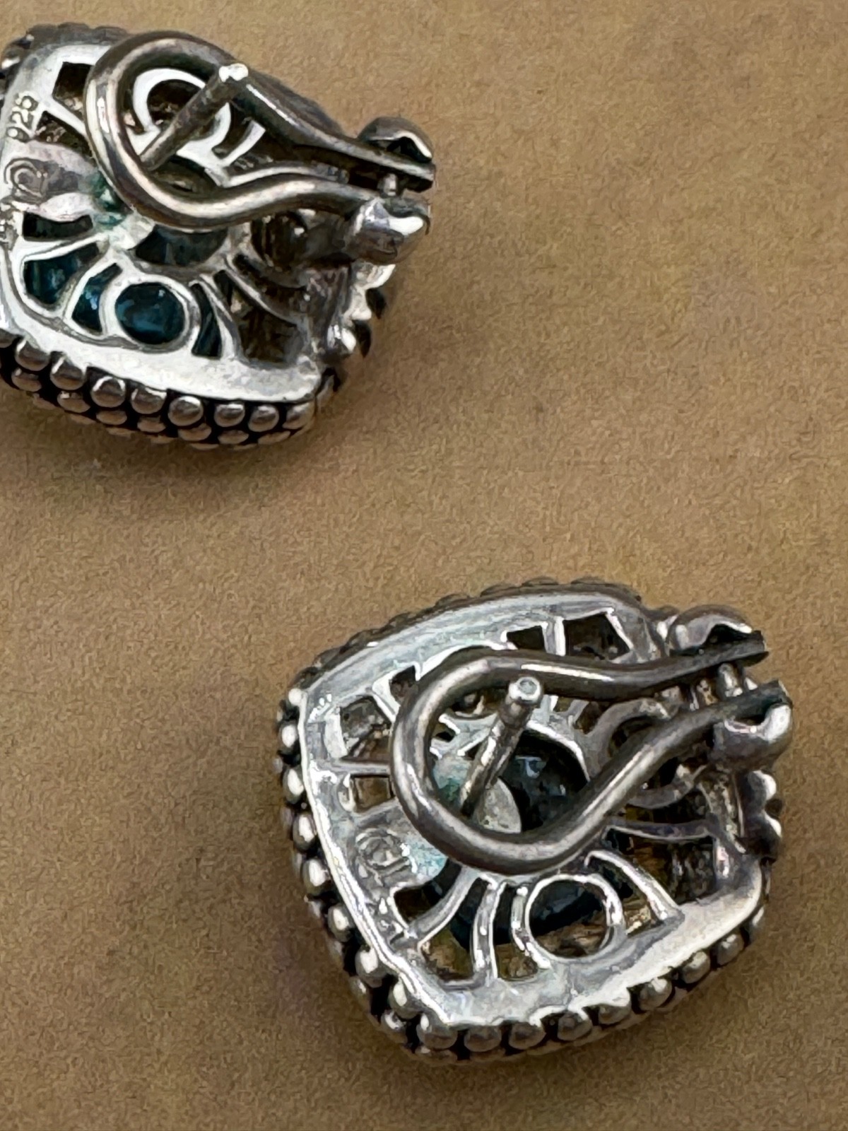 Matched Sterling Silver Bracelet 8″ L and Clip on Earrings 45 grams Blue Stones