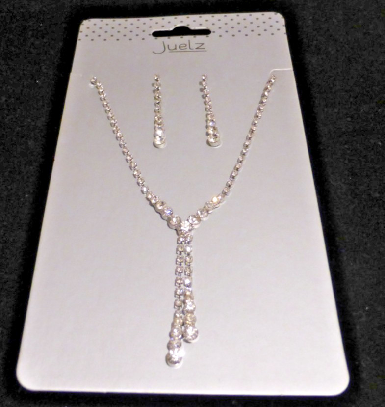 Silver Sparkling Rhinestones Drop Earrings + Chain Necklace Set x35 Job Lot !