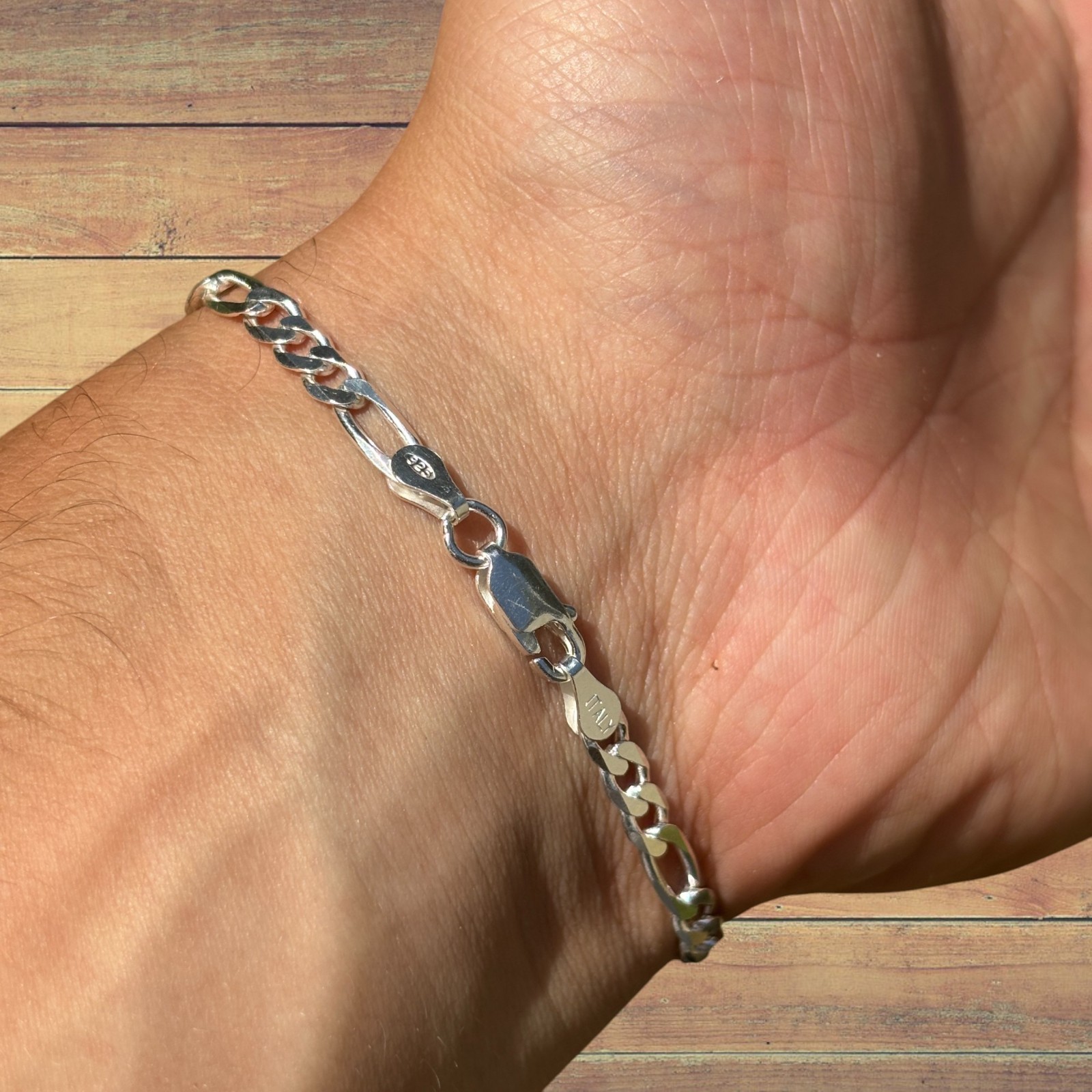 5mm Figaro Bracelet Link – Real Solid 925 Sterling Silver Or 14k Gold Vermeil