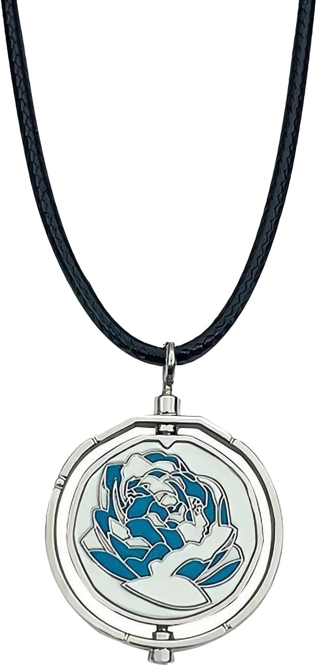 Arcane Jinx Blue Rose Necklace Women Rotatable Pendant Cosplay Props w/ Gift Box