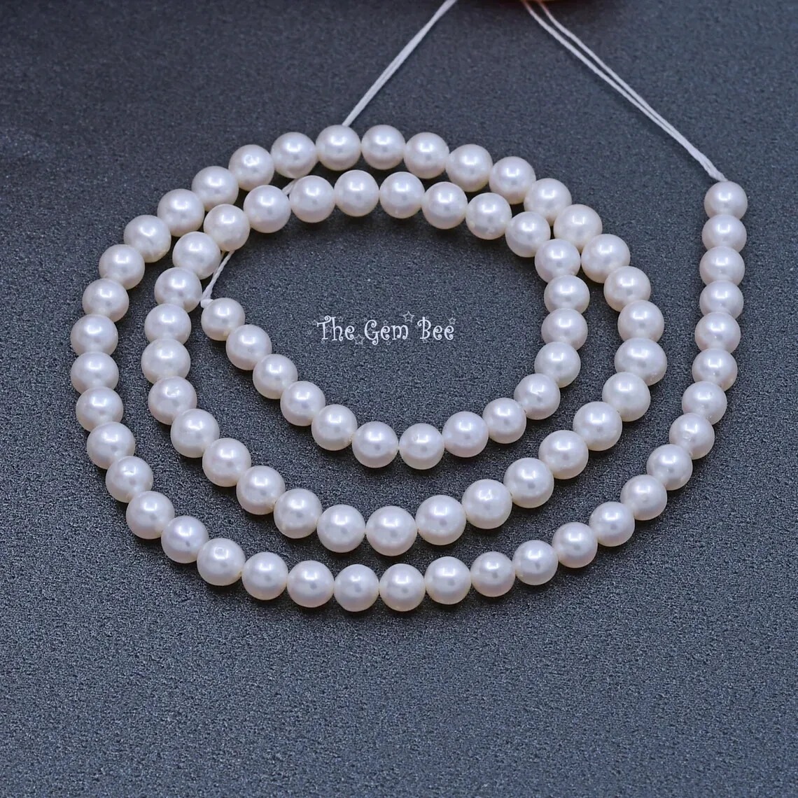 5mm Glowing Iridescent FW Cultured Near Round Cream White Pearl Bead 15.2″ (84)