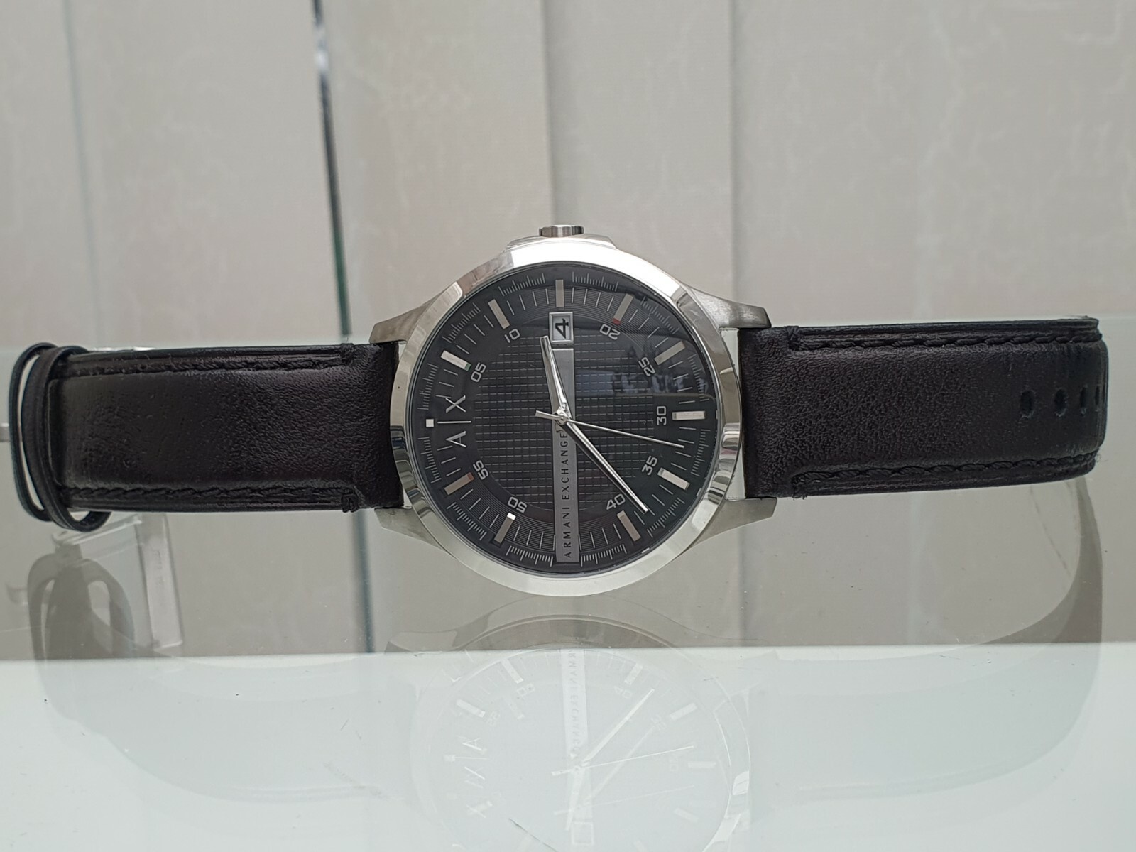 ARMANI EXCHANGE Mens Watch Black leather strap ,Easy to Read Date used VGC a17