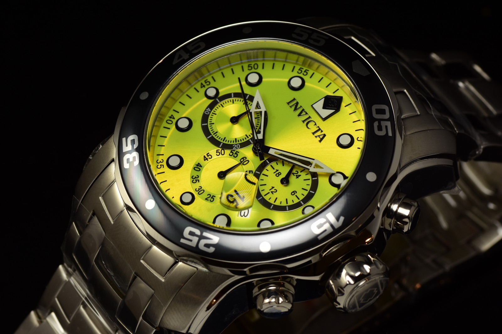NEW Invicta Men’s 48mm Pro Diver SCUBA Chronograph YELLOW DIAL Silver Tone Watch