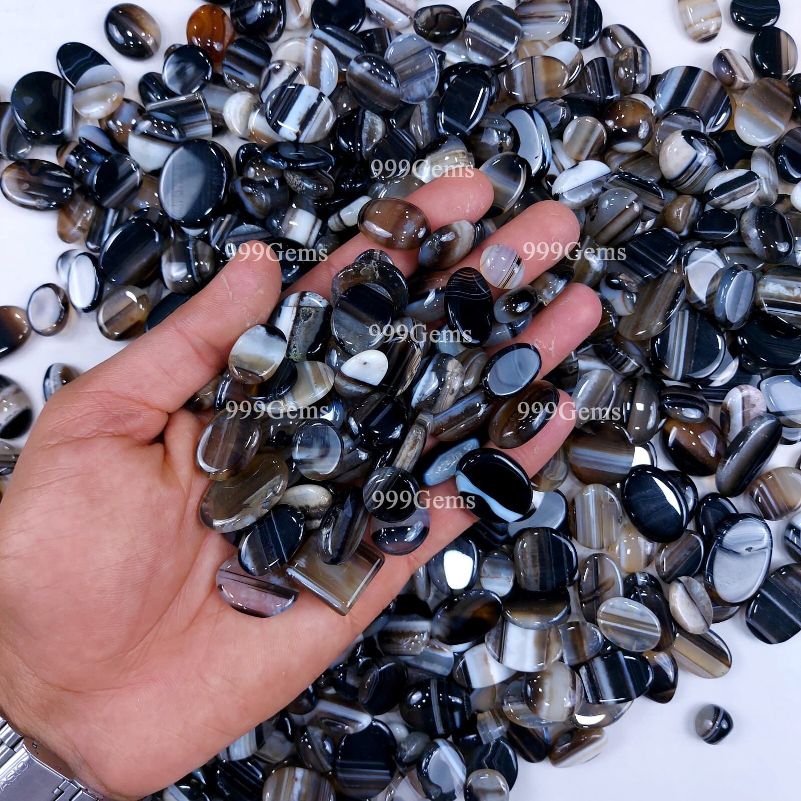 50 Pcs Wholesale Natural Black Banded Mix Shape Cabochon Gemstone Lot 10-20 mm