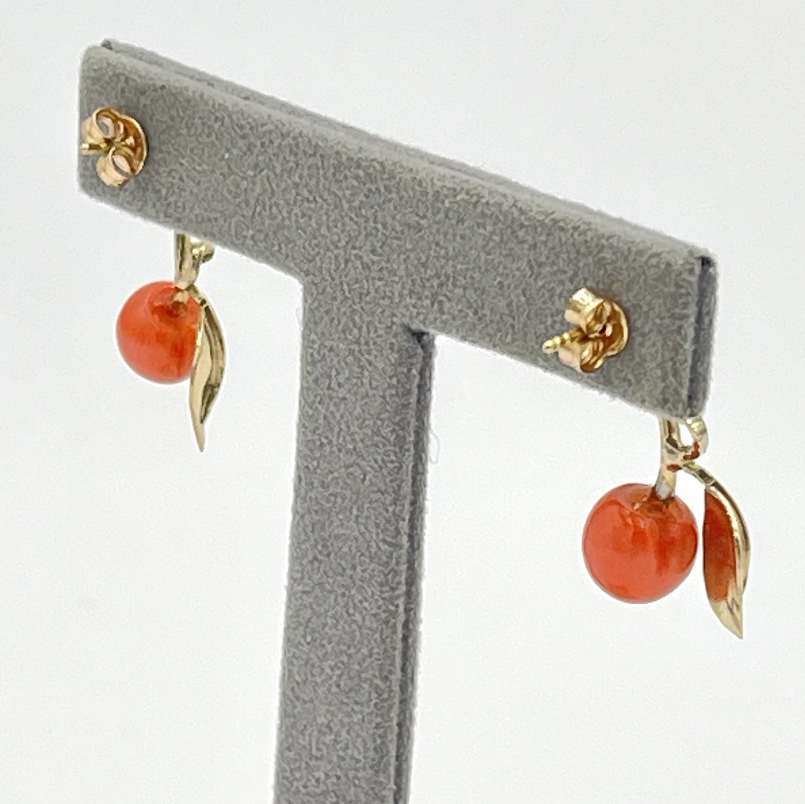 14kt Gold Red Coral Mediterranean Apples 8mm Torre del Greco Earrings