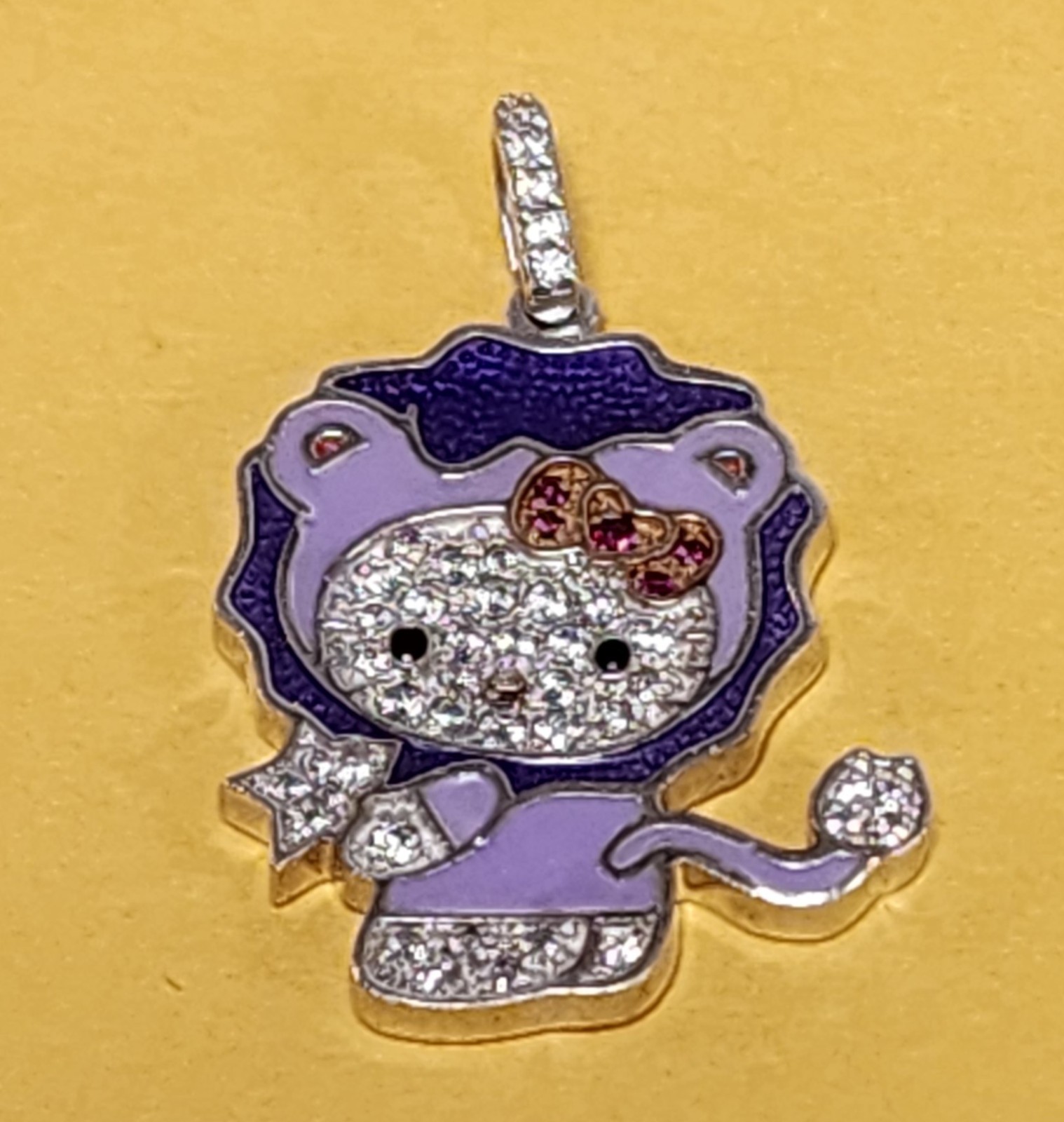 Designer Sanrio Sterling Silver Hello Kitty Leo (Zodiac Sign) CZ Purple Pendant