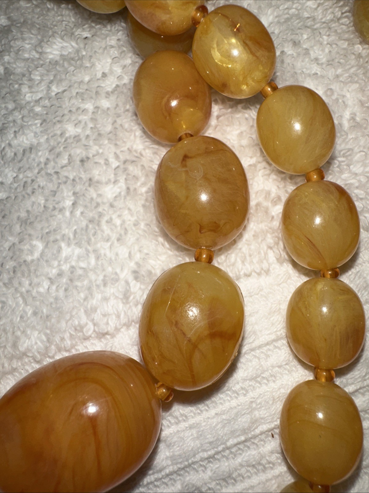 Antique Egg Yolk Translucent Lucite Beaded Necklace • 24” Graduated • 82g Estate